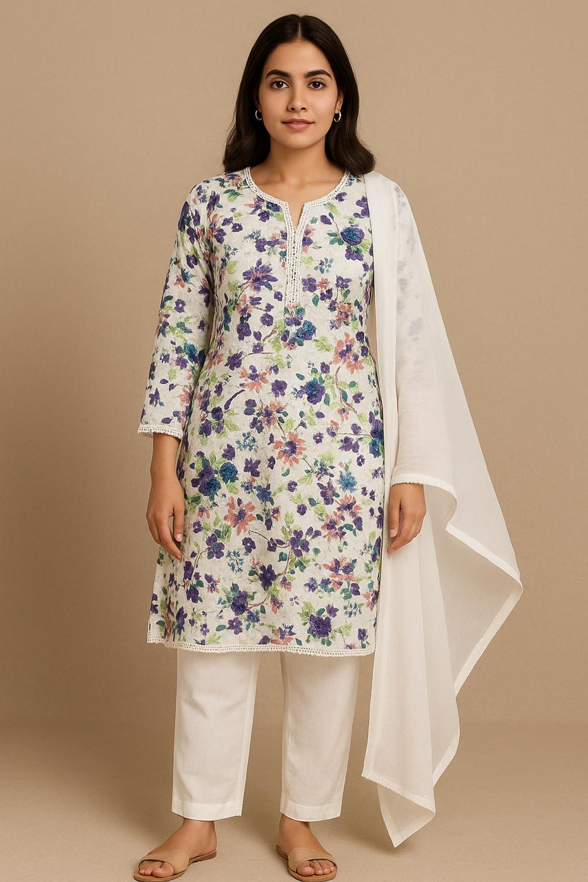 Ivory Bloom – 3 Peice Stitched Chikankari Lawn Suit